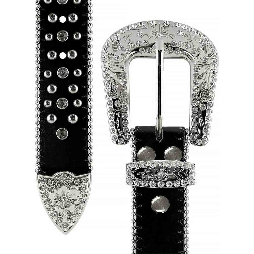 Black Cross Stones with Studs and White Stones Studded Rhinestones Belts