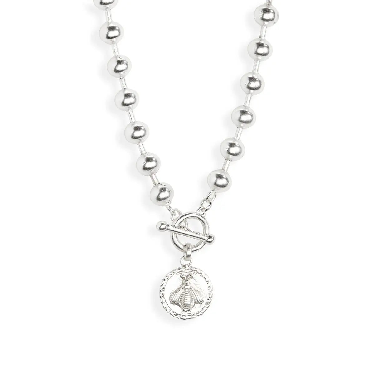 Ball Chain Necklace with Bee Pendant - Silver