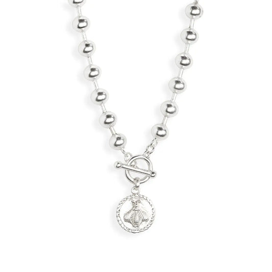 Ball Chain Necklace with Bee Pendant - Silver