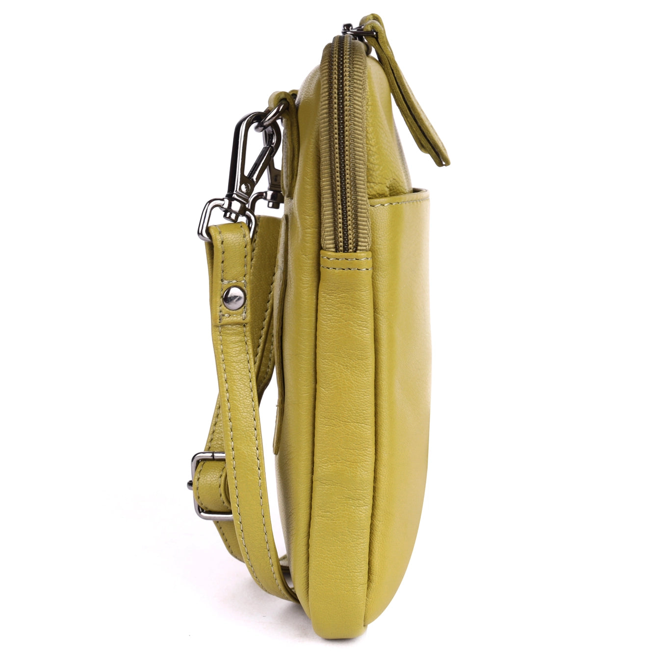 Cleo Olive Green Leather Phone Crossbody Bag