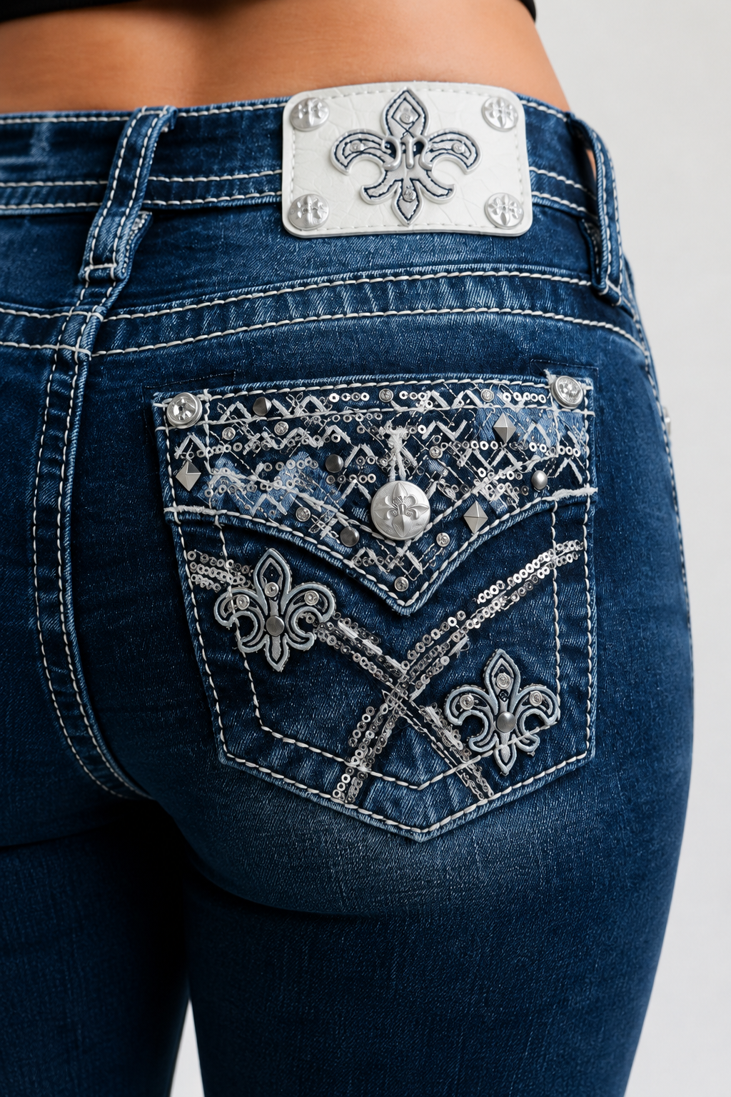 Miss Me Fleur De Lys Mid-Rise Bootcut Jeans 32"