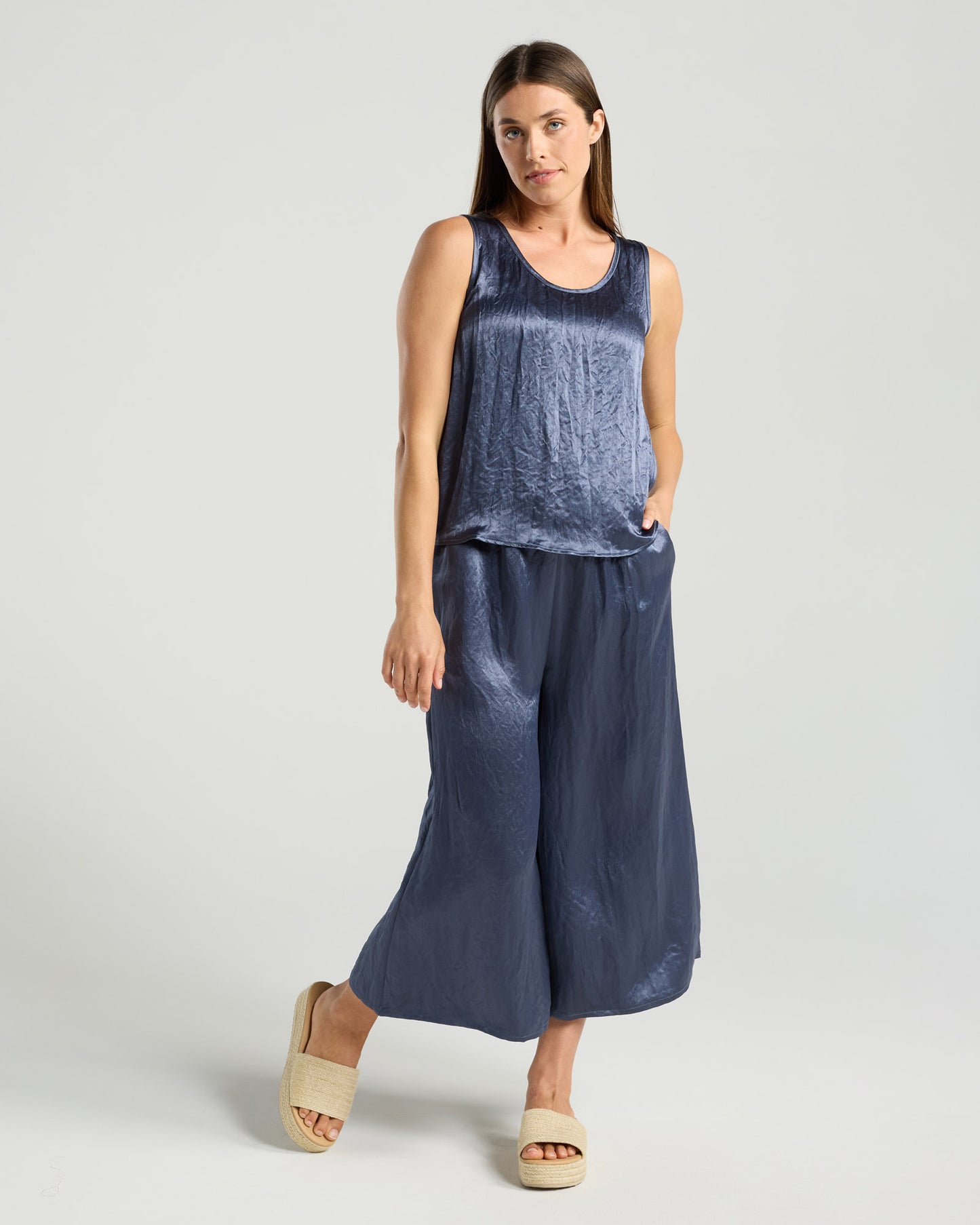Jean Satin Cullotte - Slate Blue