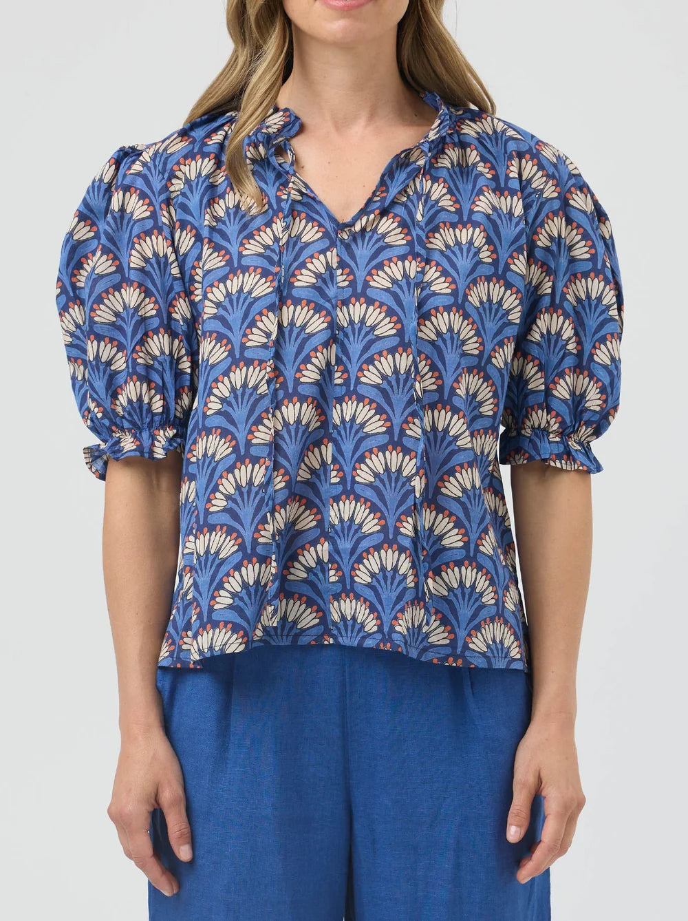 Cake Tie Neck Blouse - French Flower