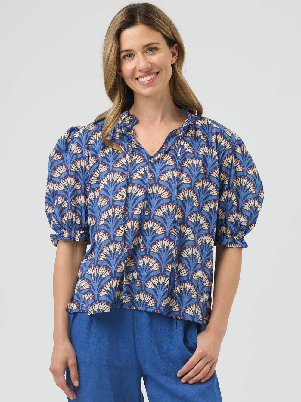 Cake Tie Neck Blouse - French Flower