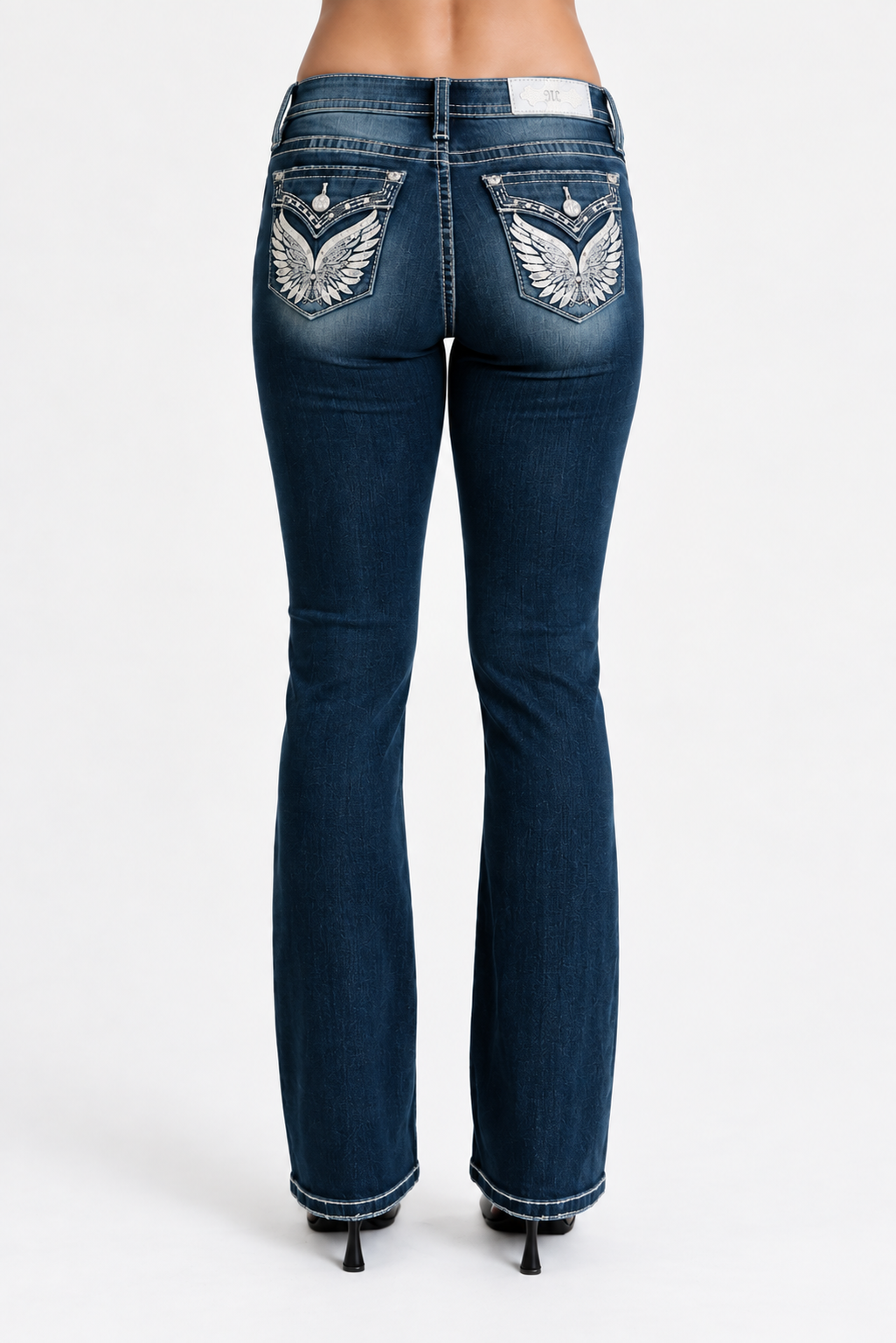 Miss Me Sparkle Angel Wing Mid-Rise Bootcut Jeans 32"