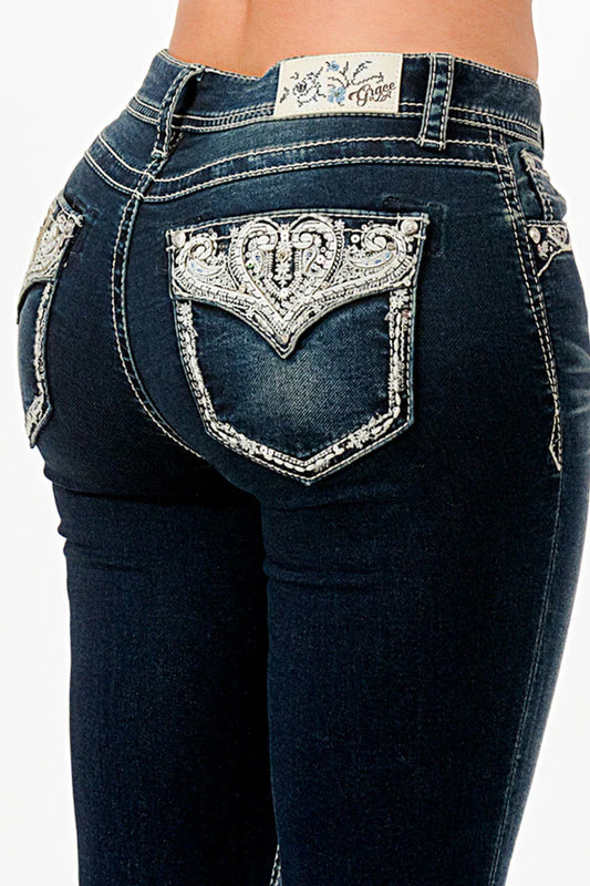 Silver Heart Embroidered Pocket Jeans 34"