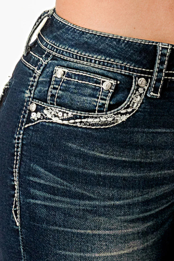 Silver Heart Embroidered Pocket Jeans 34"