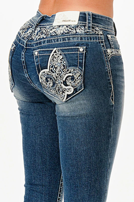 Fleur-De-Lis Mid-Rise Boot Cut Jeans 30"