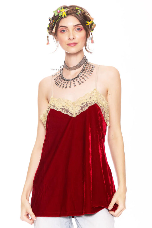 Velvet Dreams Cami (Beaded Trim) Red