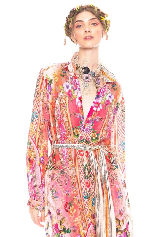 Bohemian Goddess Shirt Dress Peach