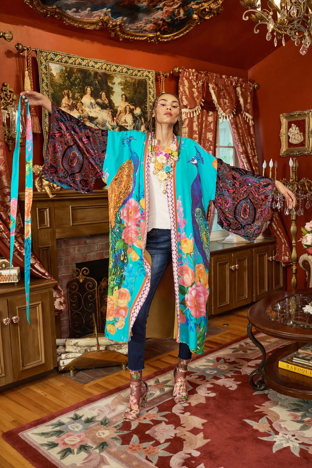 Fantasy Aqua Peacock Kimono