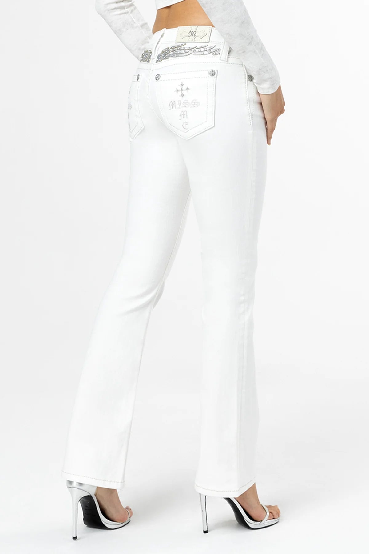 Miss Me White Sparkle Low Rise Bootcut Jeans 32"