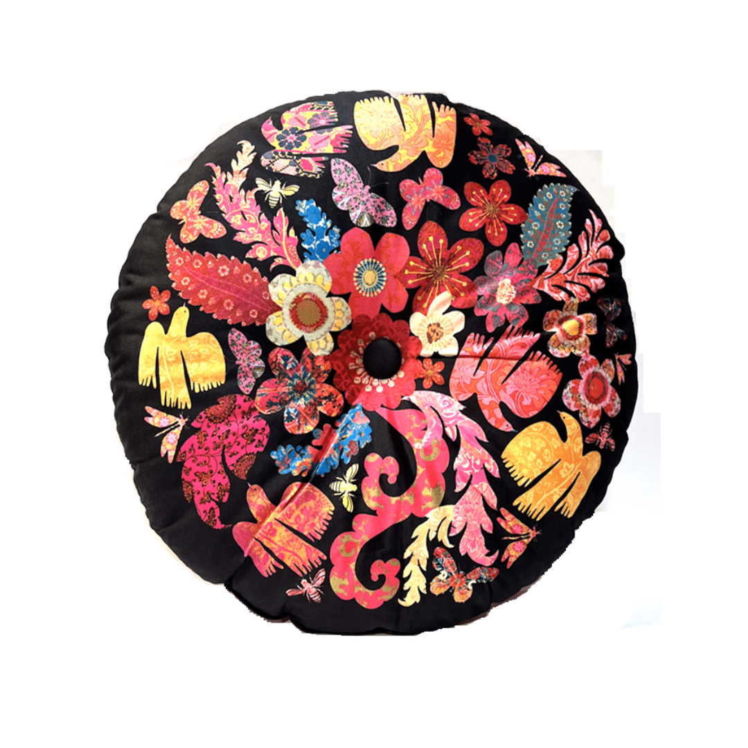 Round Velvet Cushion - Florabel Black