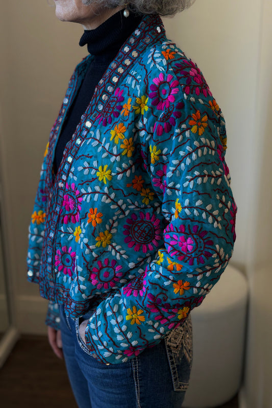 Jali & Jun Handmade Phulkari Silk Jacket - Tideflower