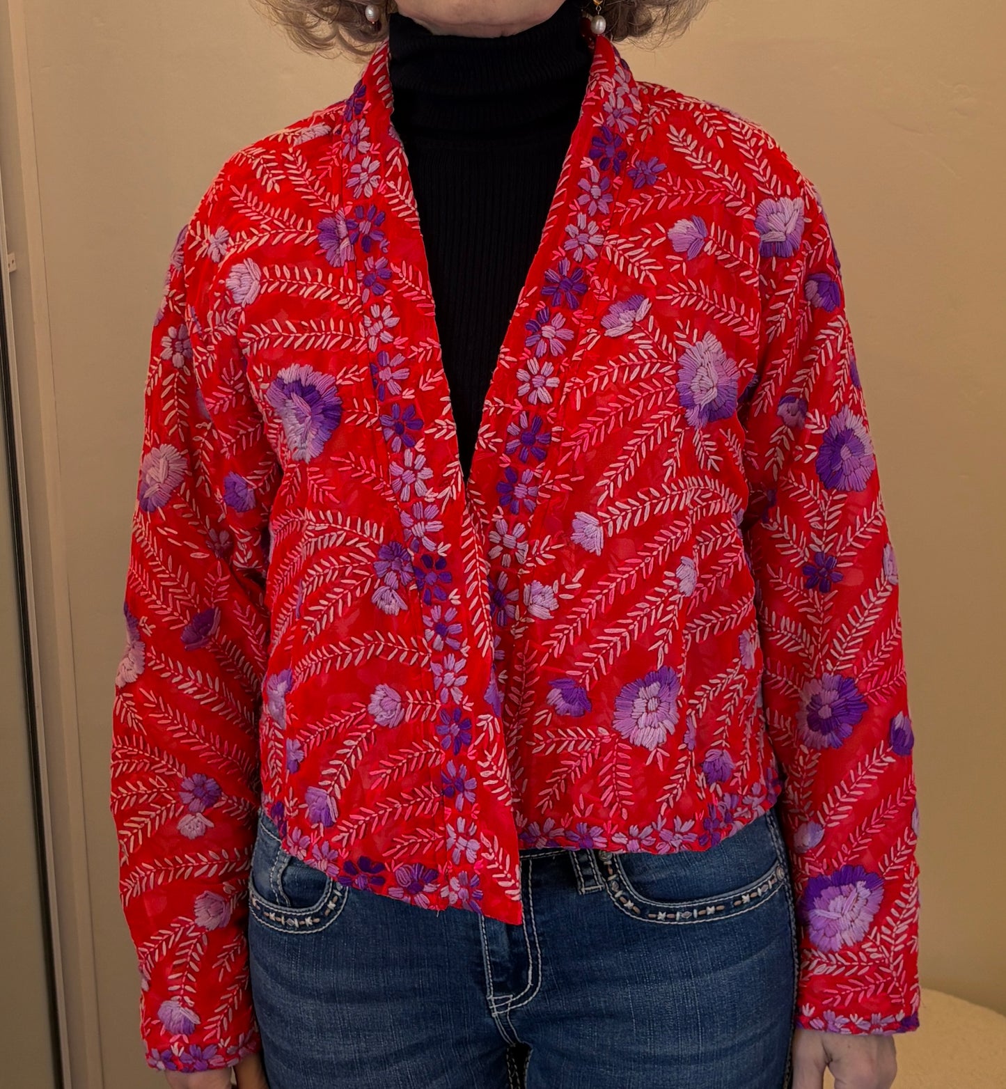 Jali & Jun Handmade Phulkari Silk Jacket - Firebloom Jacket