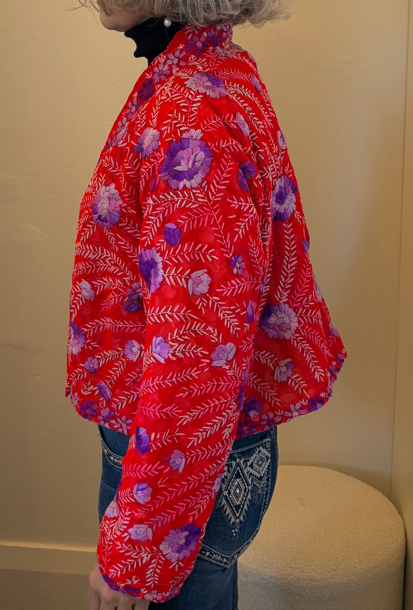 Jali & Jun Handmade Phulkari Silk Jacket - Firebloom Jacket