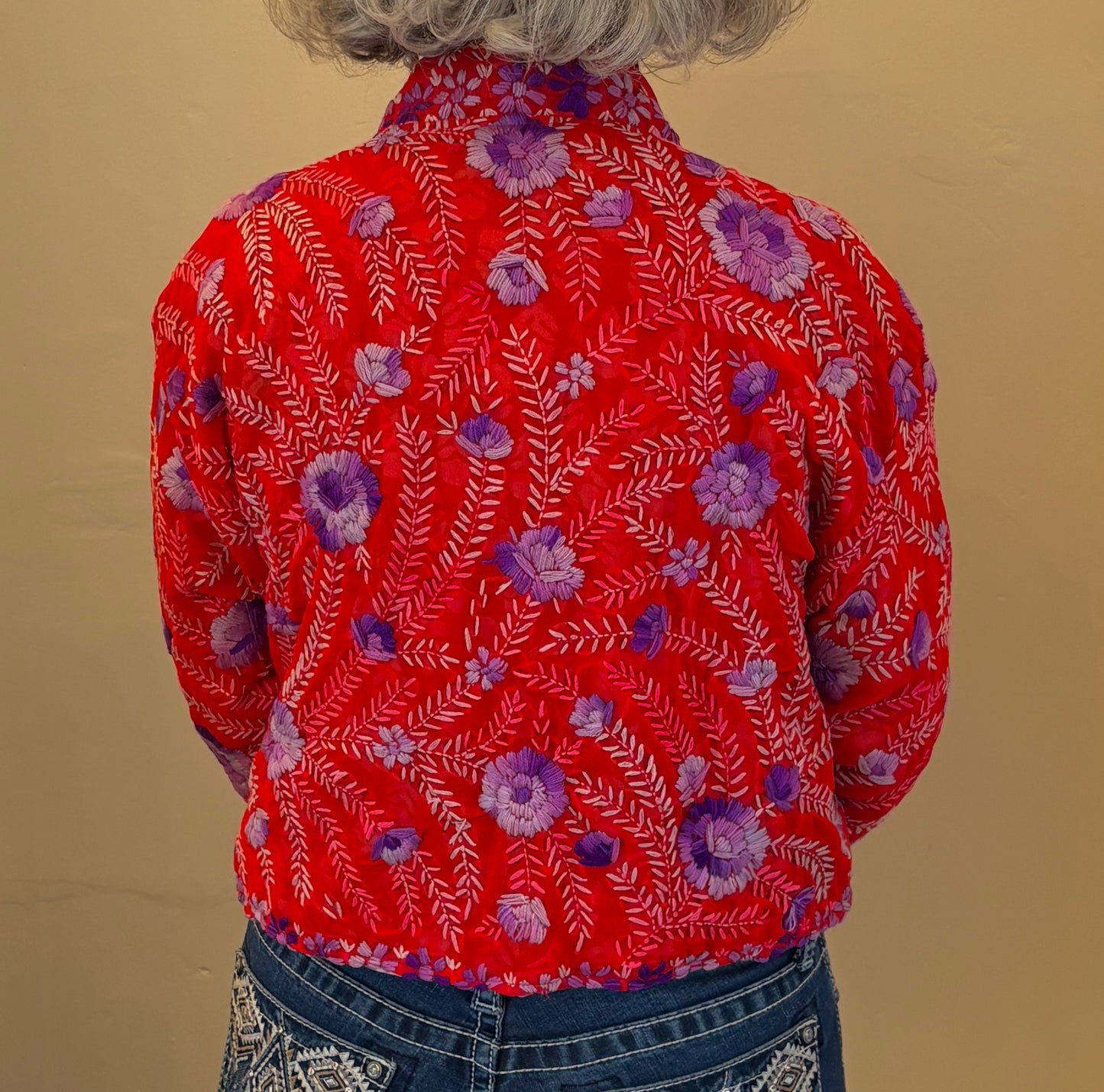 Jali & Jun Handmade Phulkari Silk Jacket - Firebloom Jacket