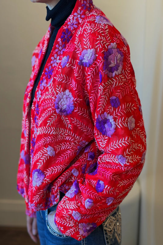 Jali & Jun Handmade Phulkari Silk Jacket - Firebloom Jacket