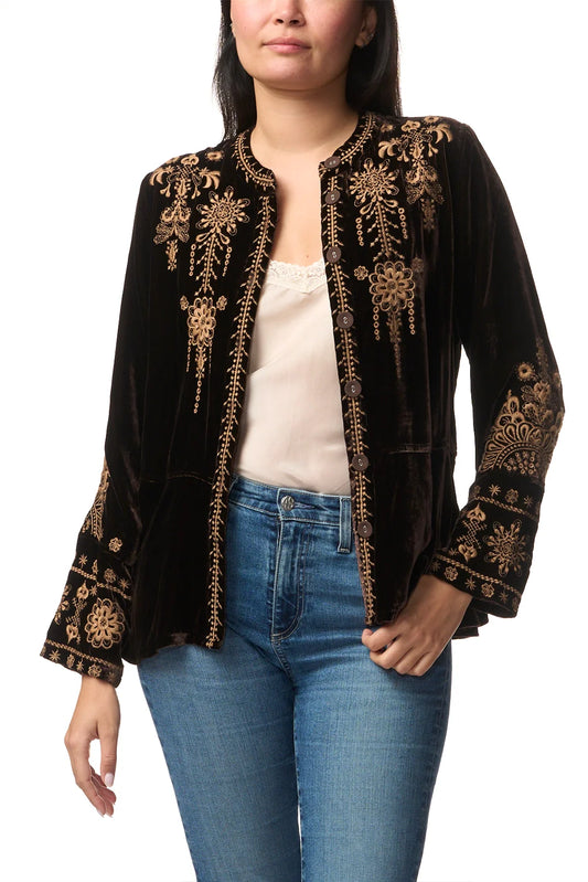 Marik Velvet Peplum Jacket - Dark Chocolate
