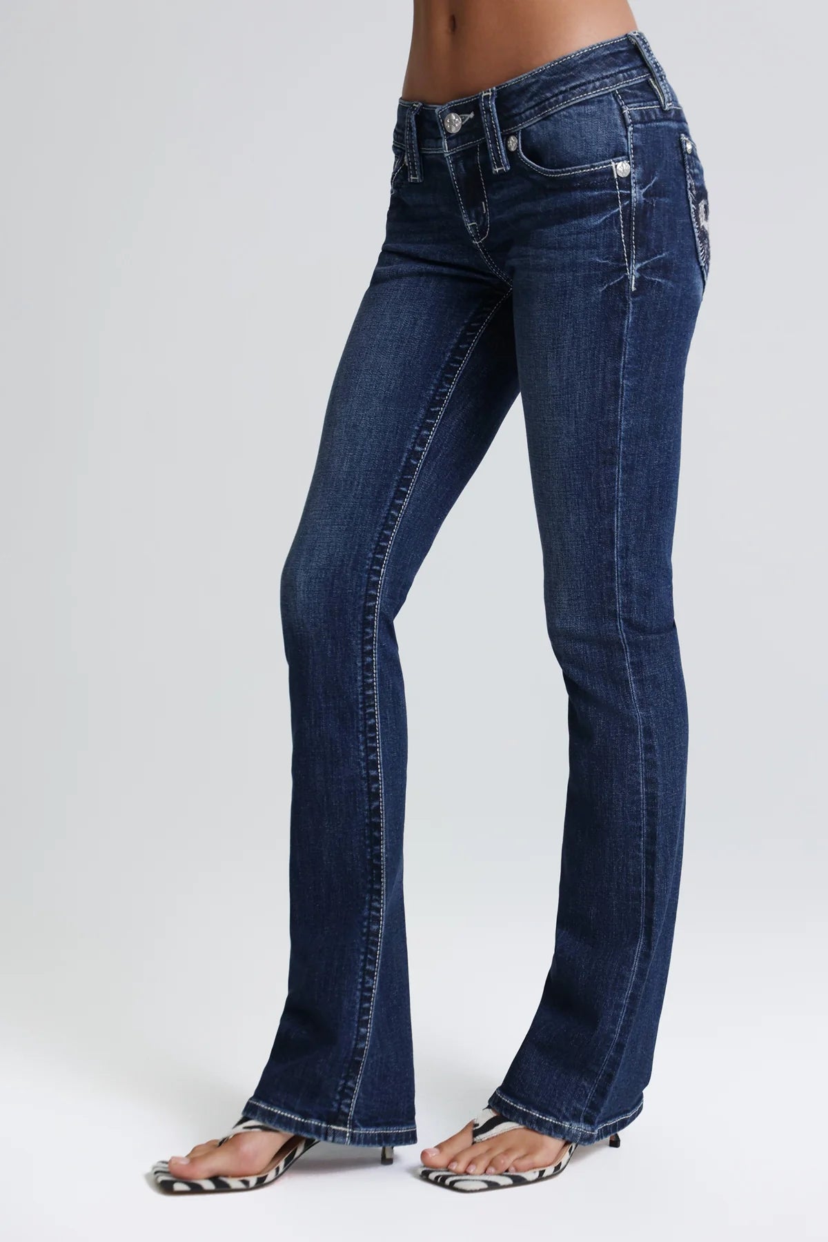 Miss Me Skull Sparkle Low Rise Bootcut Jeans 32"