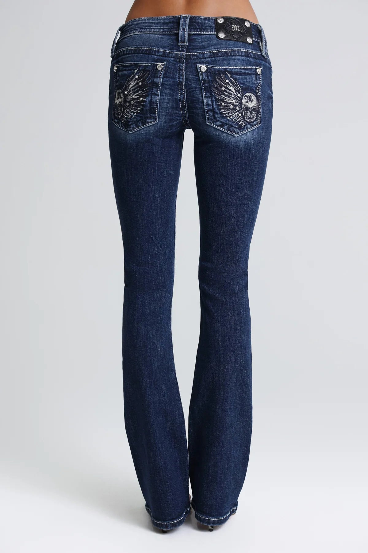 Miss Me Skull Sparkle Low Rise Bootcut Jeans 32"