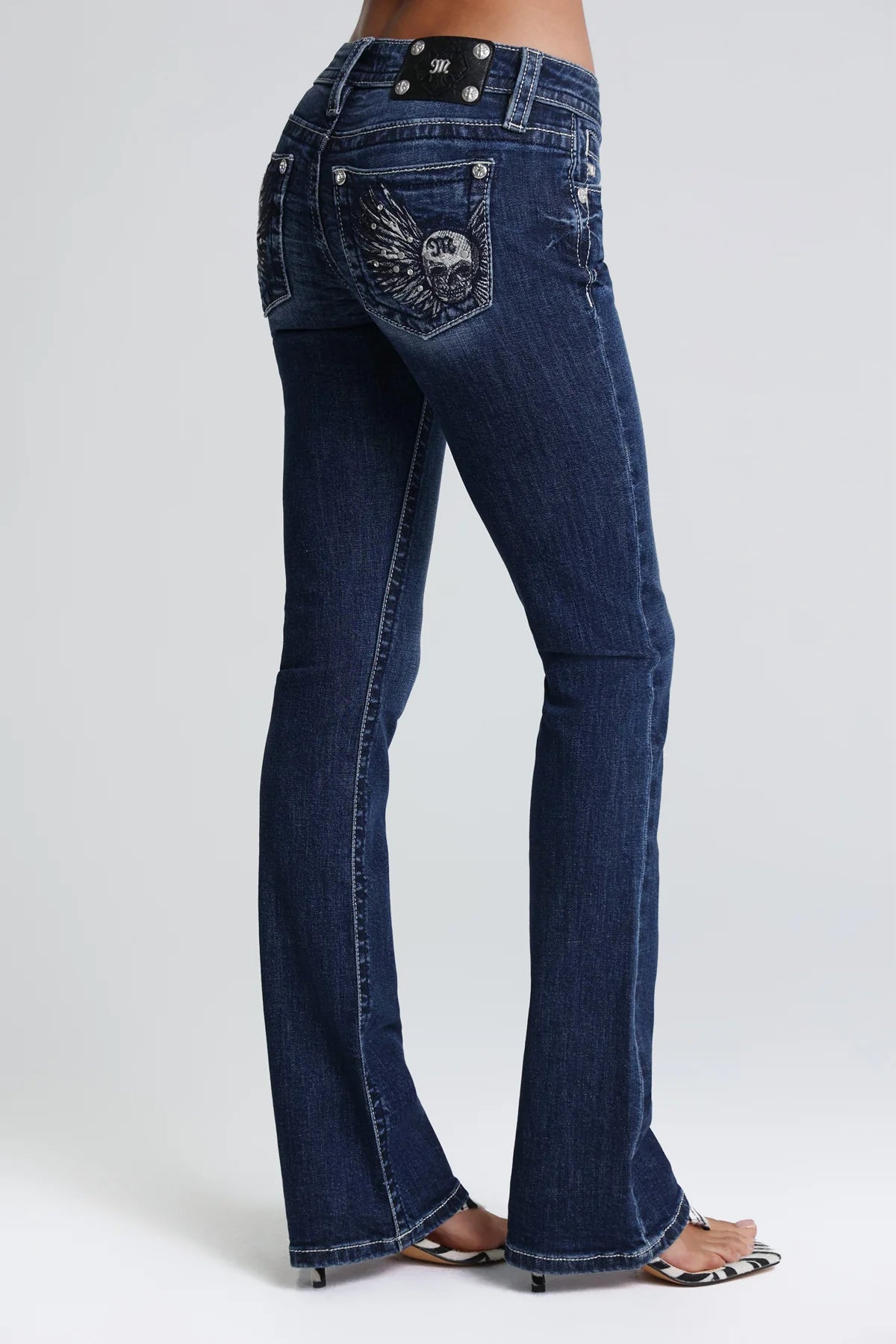 Miss Me Skull Sparkle Low Rise Bootcut Jeans 32"