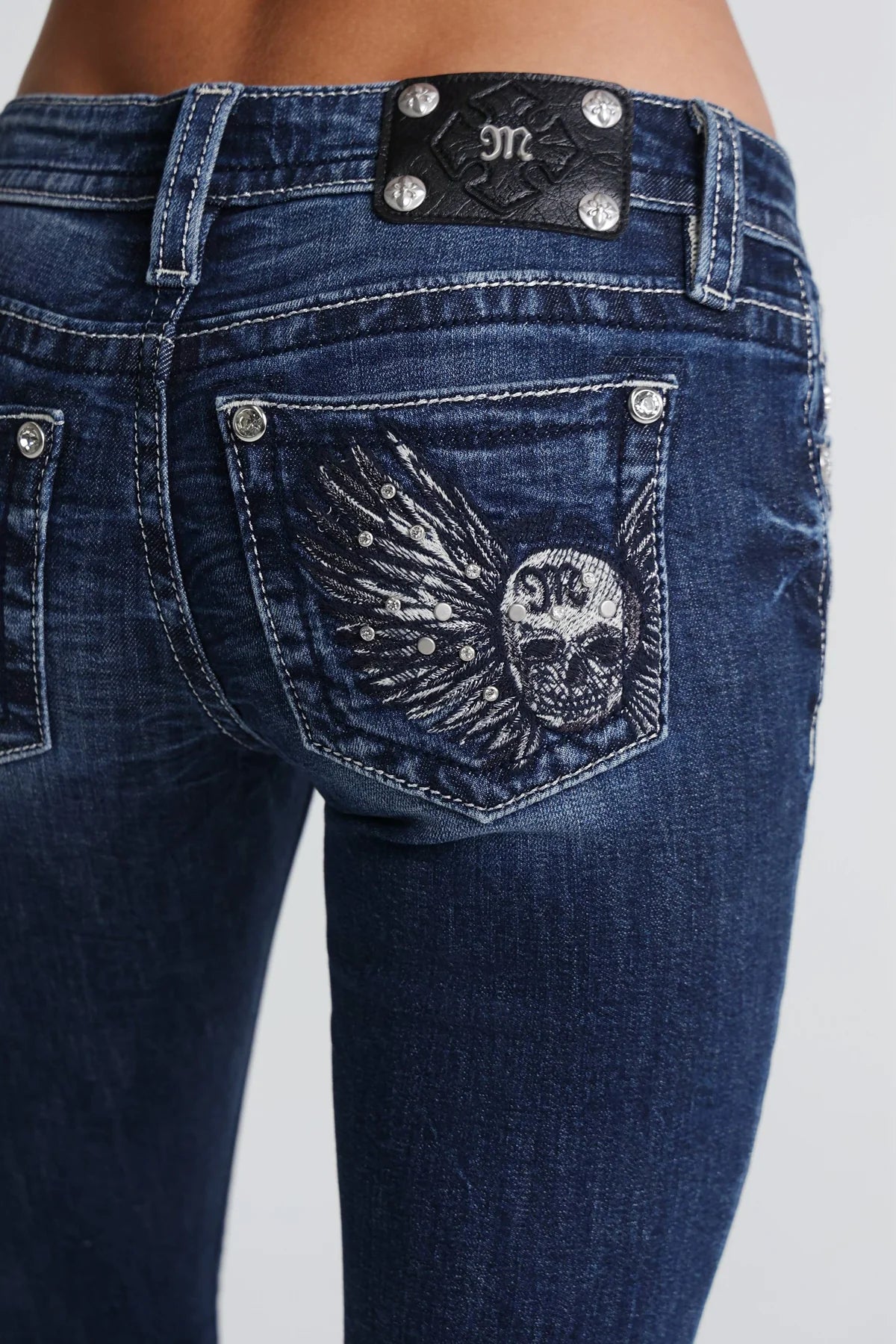 Miss Me Skull Sparkle Low Rise Bootcut Jeans 32"