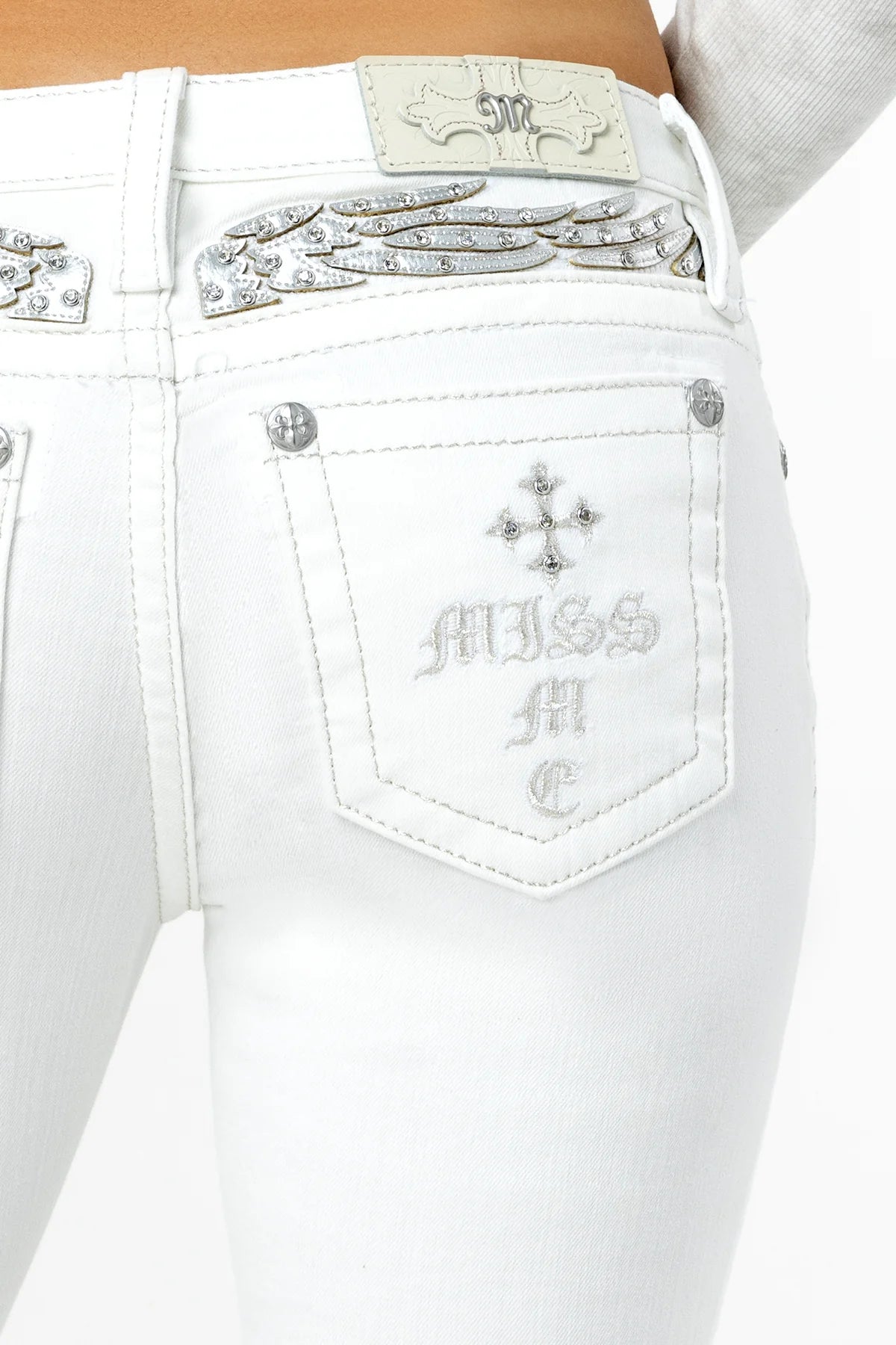Miss Me White Sparkle Low Rise Bootcut Jeans 32"