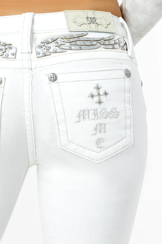 Miss Me White Sparkle Low Rise Bootcut Jeans 32"