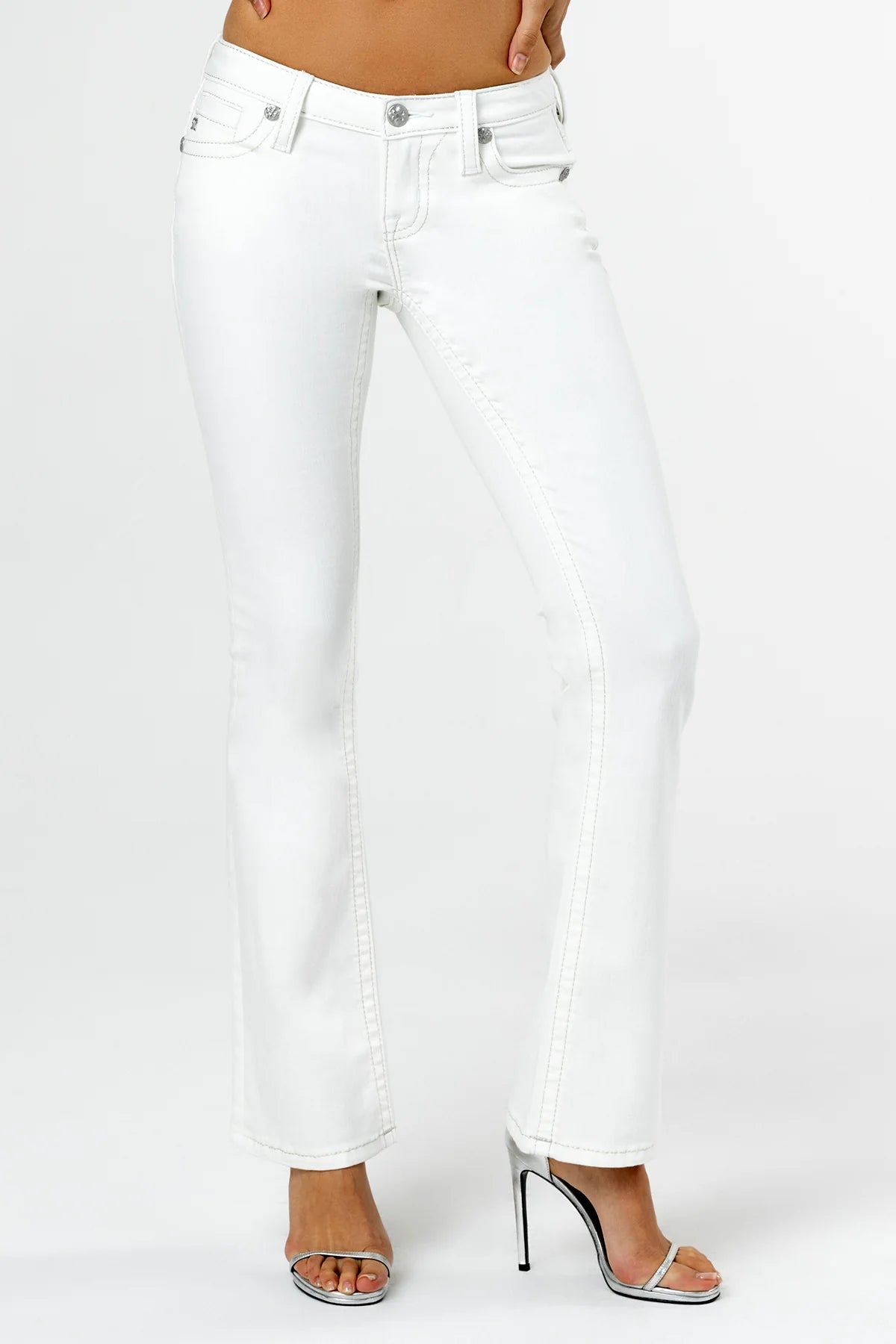 Miss Me White Sparkle Low Rise Bootcut Jeans 32"