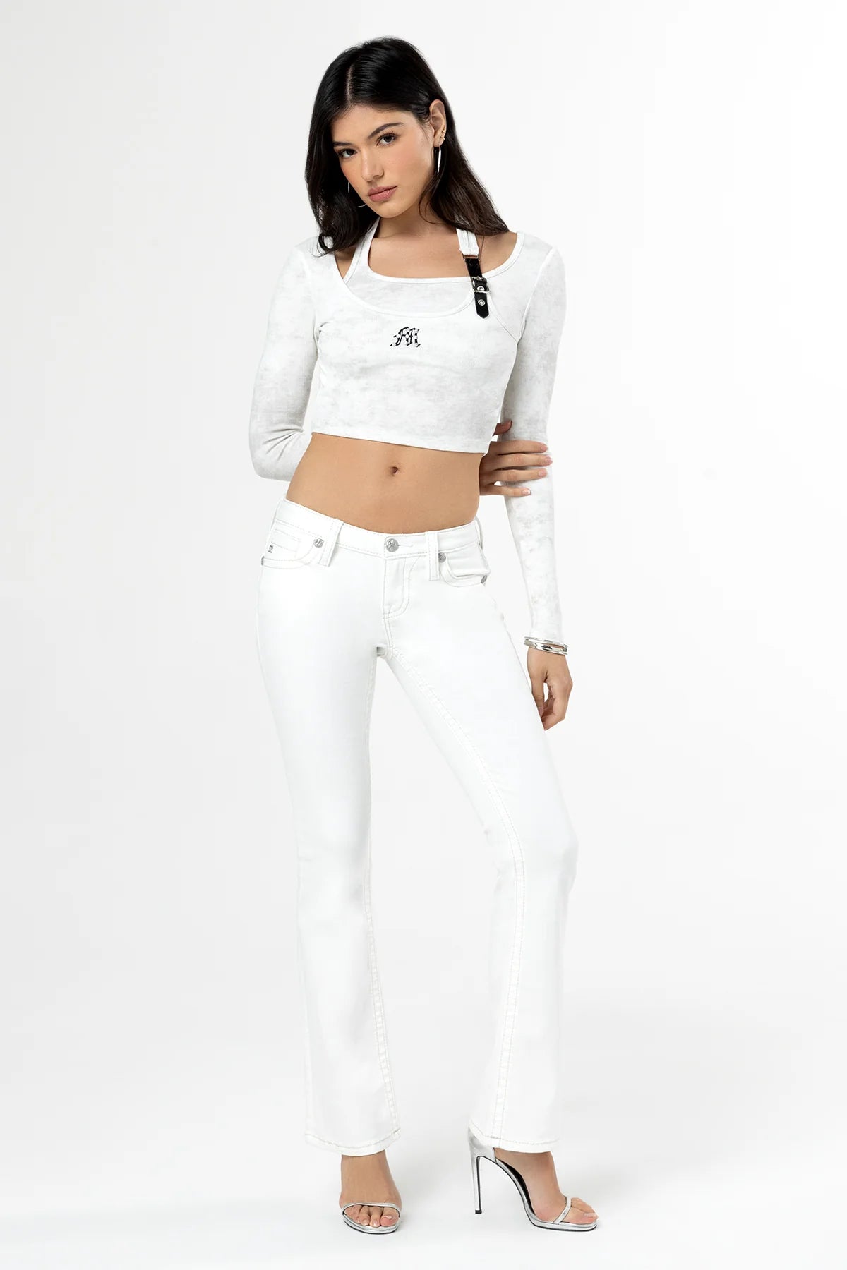 Miss Me White Sparkle Low Rise Bootcut Jeans 32"