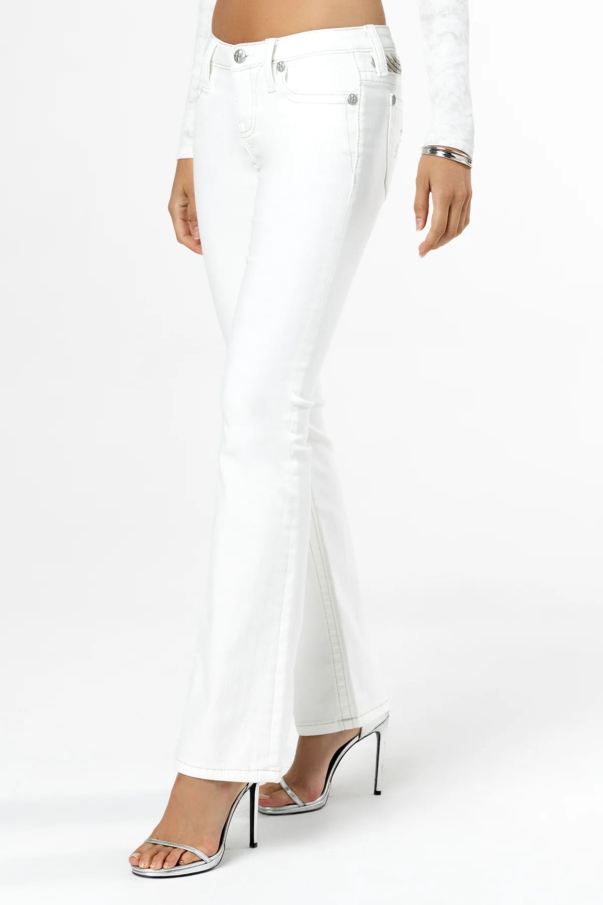 Miss Me White Sparkle Low Rise Bootcut Jeans 32"