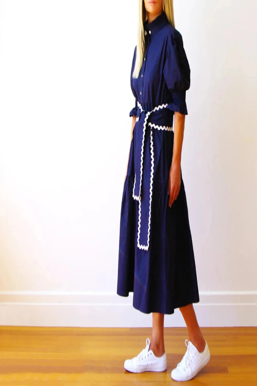 Lottie Poplin Dress - Navy