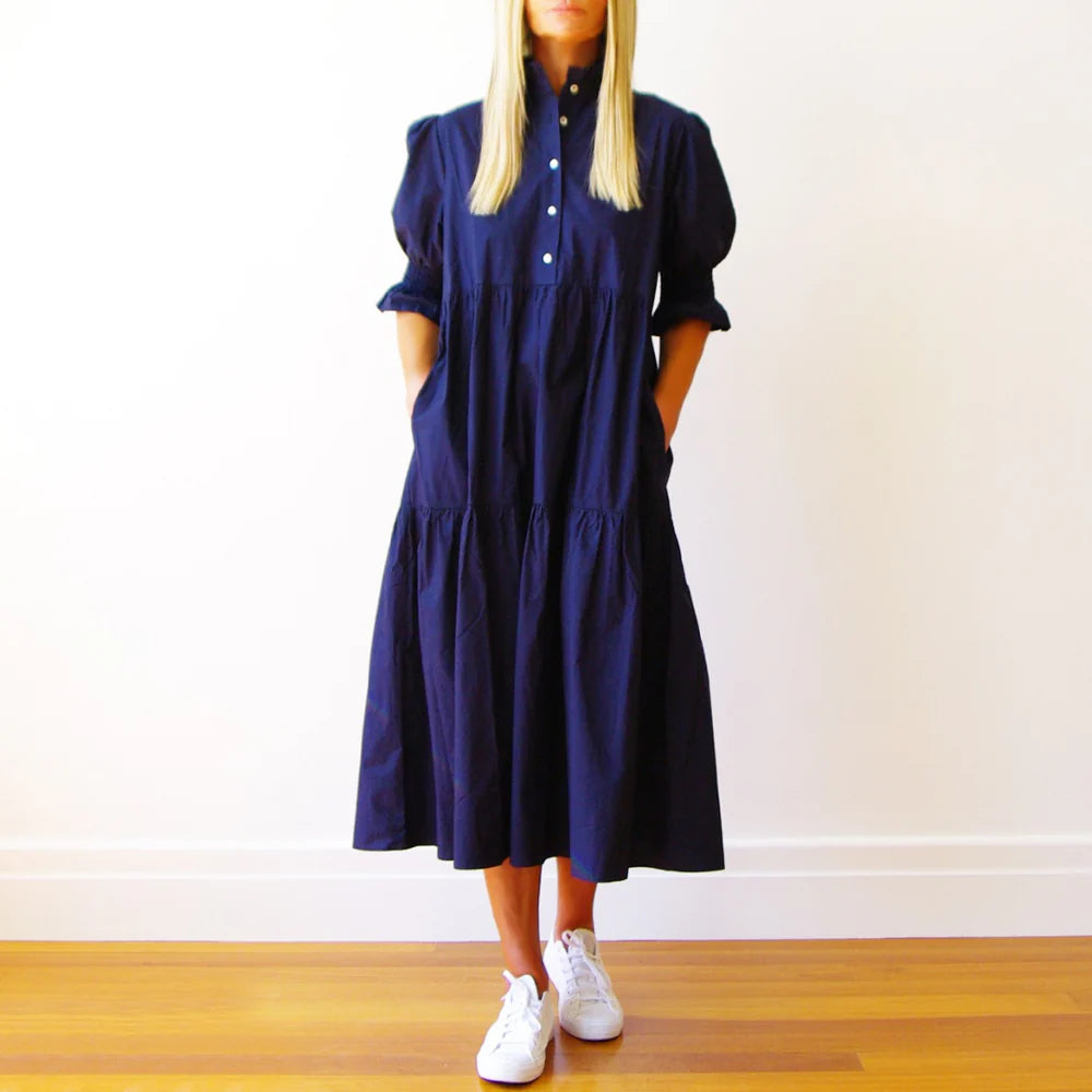 Lottie Poplin Dress - Navy