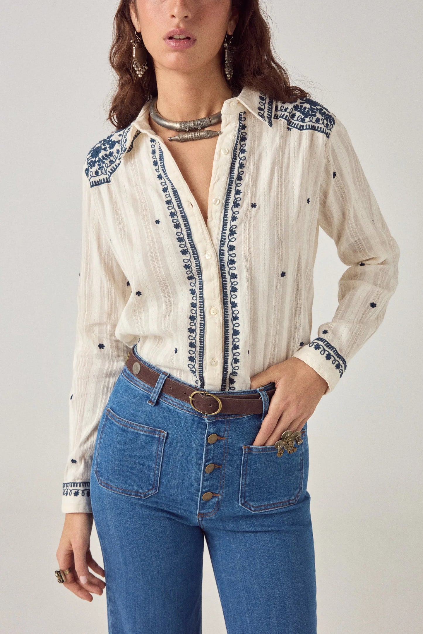 Maision Hotel Salinger Shirt - Cream Indigo
