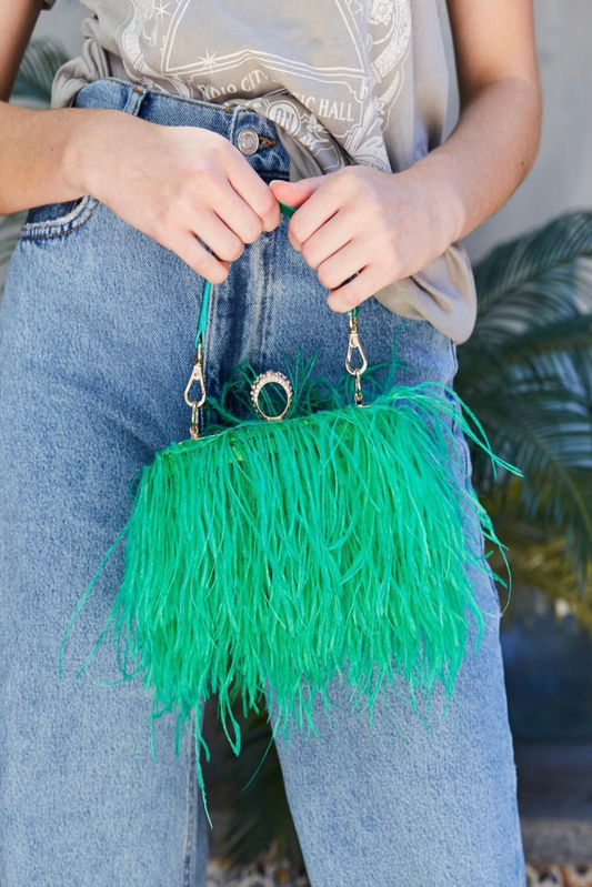 Nina Ostrich Feather Bag - Emerald