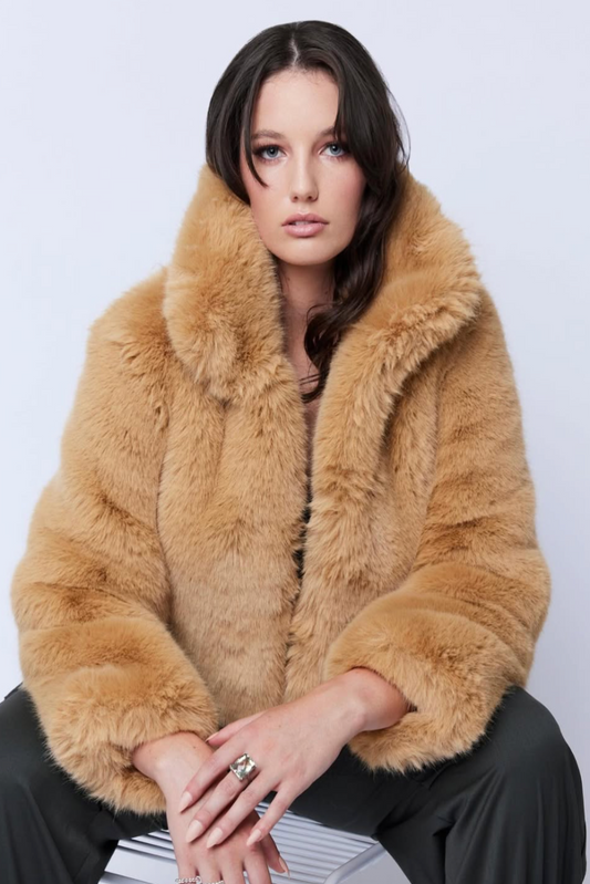 Faux Fur Coat - Caramel