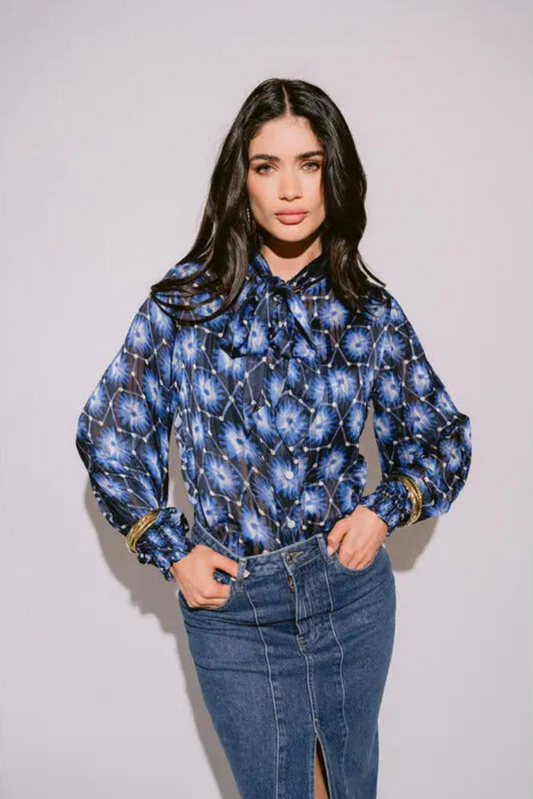 Dalia Blue Bow Blouse