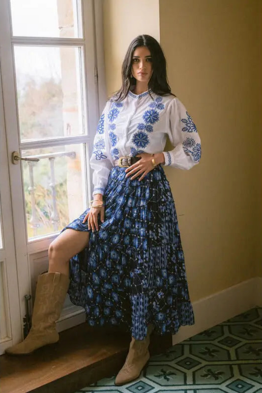 Dalia Blue Embroidered Shirt