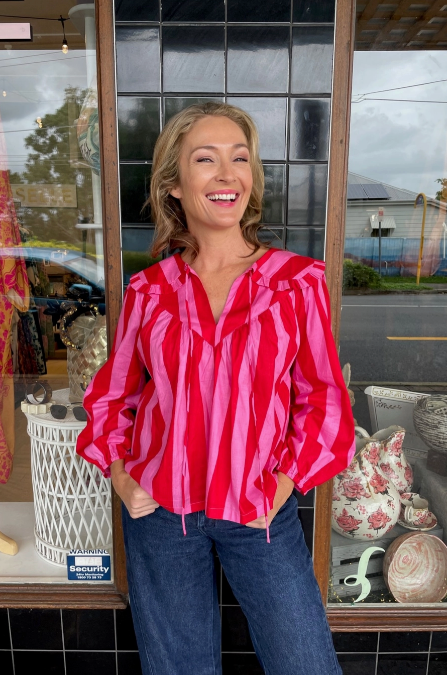 Lala Blouse - Pink & Red Stripe