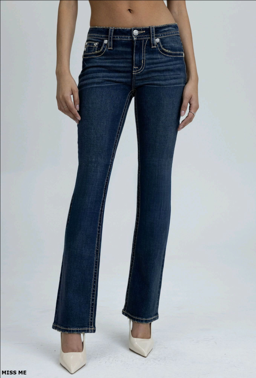 Miss Me Crystal Angel Wing Mid-Rise Boot Cut Jeans 30"