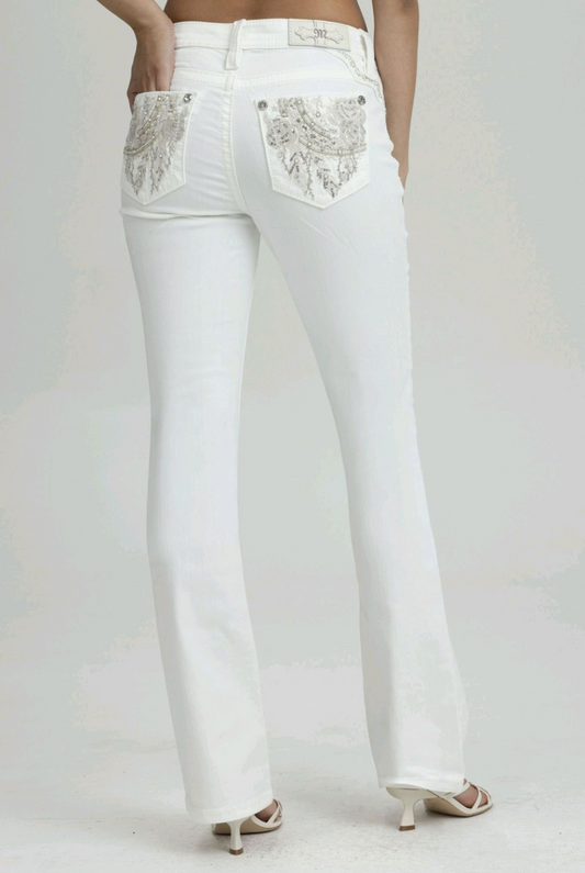 Miss Me Winter White Sparkles Mid-Rise Boot Cut Jeans 30"