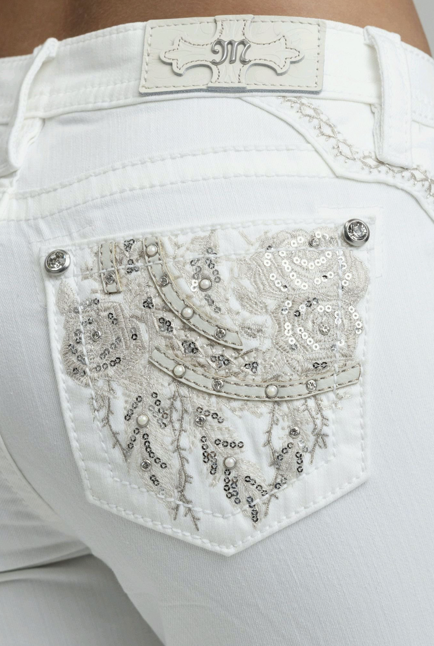 Miss Me Winter White Sparkles Mid-Rise Boot Cut Jeans 30"