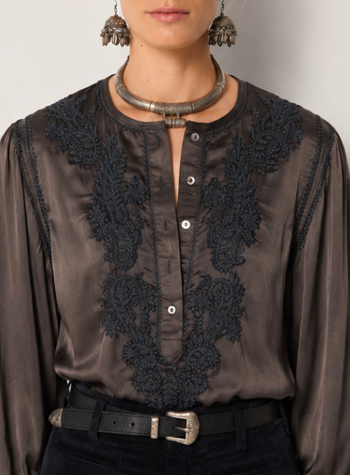 Maison Hotel Clotilde Blouse in Mystic Green