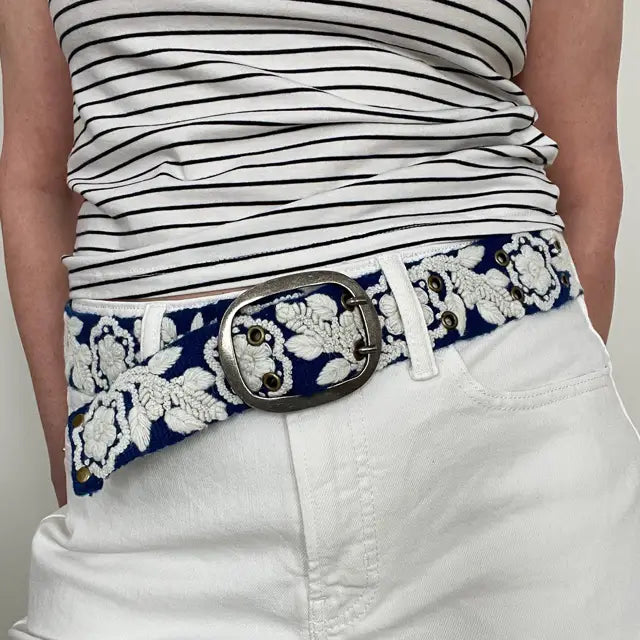 Two-Tone Belt Blue & Cream