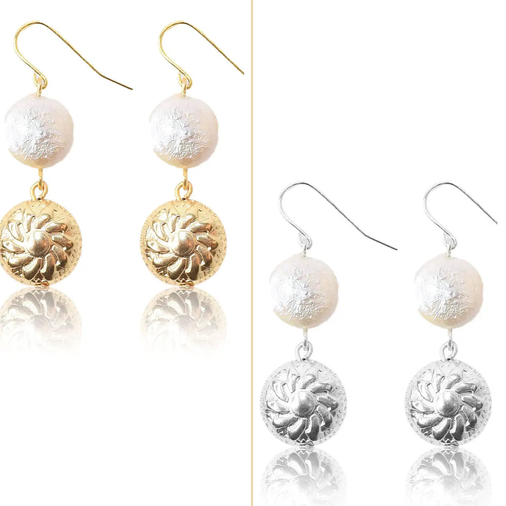 Flat Pearl & Baroque Link Dangle Earrings