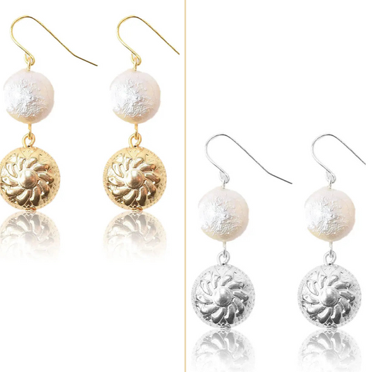 Flat Pearl & Baroque Link Dangle Earrings