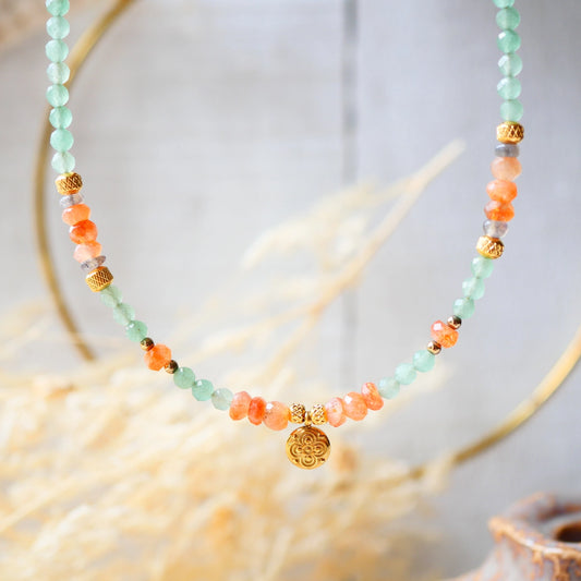 Saanjeevani Necklace - Aventurine, Sunstone, Clover