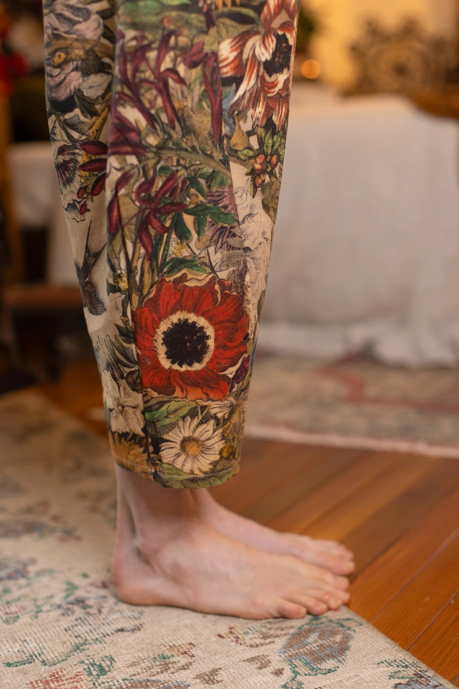 Golden Hour Linen Cropped Artist Pant w/ Floral Print