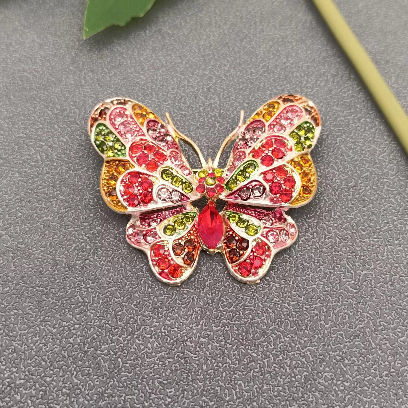 Coloured Rhinestone Butterfly Brooch
